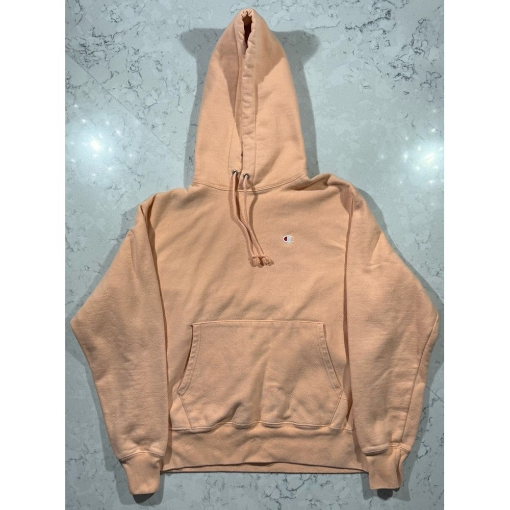 Champion Reverse‎ Weave Hoodie Mens Medium Peach Fleece Athleisure Sweatshirt